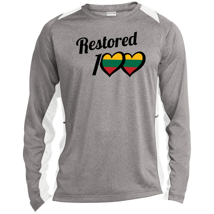 Restored 100 - Mens Long Sleeve Colorblock Activewear Performance T - Lithuania Strong