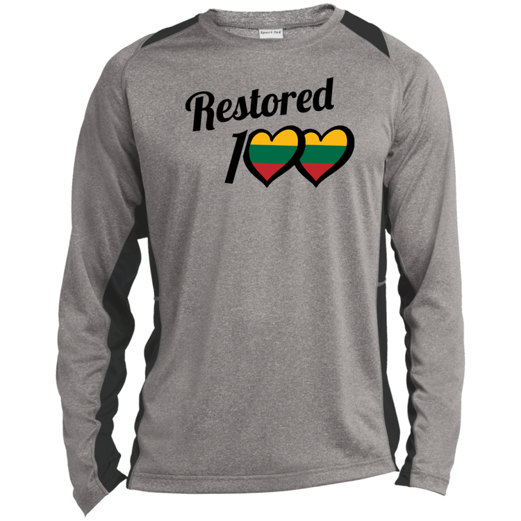 Restored 100 - Mens Long Sleeve Colorblock Activewear Performance T - Lithuania Strong