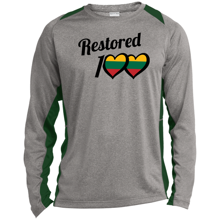 Restored 100 - Mens Long Sleeve Colorblock Activewear Performance T - Lithuania Strong