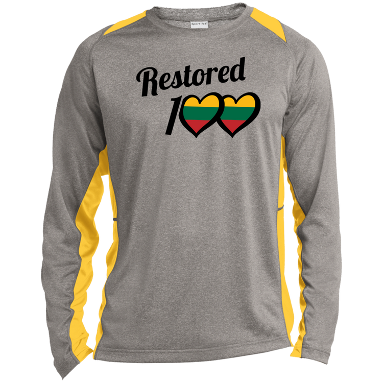 Restored 100 - Mens Long Sleeve Colorblock Activewear Performance T - Lithuania Strong