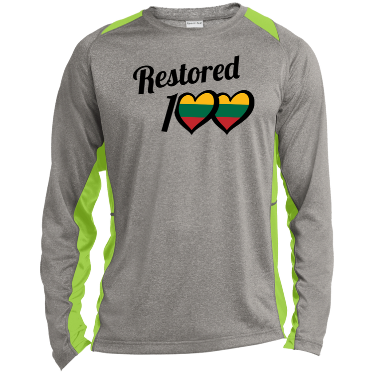 Restored 100 - Mens Long Sleeve Colorblock Activewear Performance T - Lithuania Strong