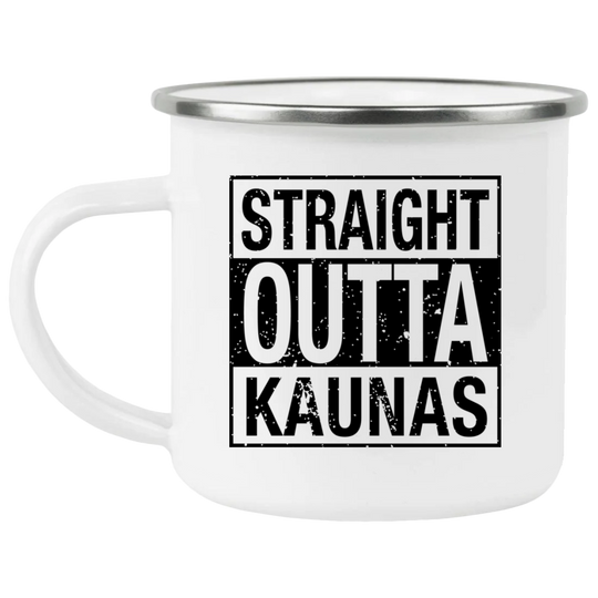 Straight Outta Kaunas - 12 oz. Enamel Camping Mug - Lithuania Strong