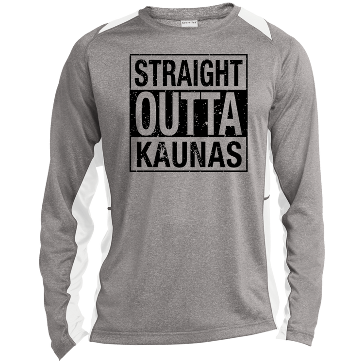 Straight Outta Kaunas - Mens Long Sleeve Colorblock Activewear Performance T - Lithuania Strong
