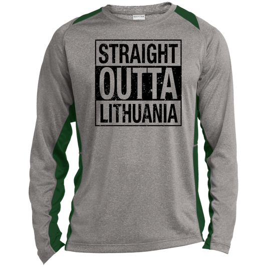 Straight Outta Lithuania - Mens Long Sleeve Colorblock Activewear Performance T - Lithuania Strong
