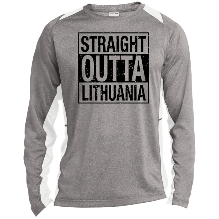 Straight Outta Lithuania - Mens Long Sleeve Colorblock Activewear Performance T - Lithuania Strong
