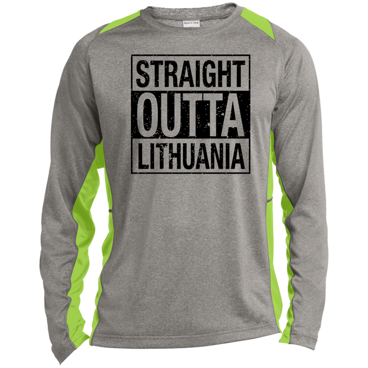 Straight Outta Lithuania - Mens Long Sleeve Colorblock Activewear Performance T - Lithuania Strong