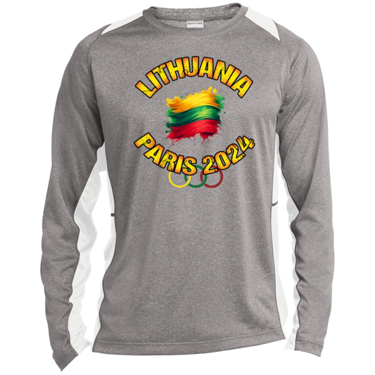 Team Lithuania 2024 Olympics - Mens Long Sleeve Colorblock Activewear Performance T - Lithuania Strong