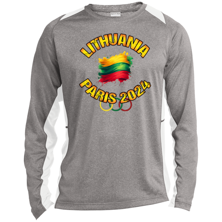 Team Lithuania 2024 Olympics - Mens Long Sleeve Colorblock Activewear Performance T - Lithuania Strong