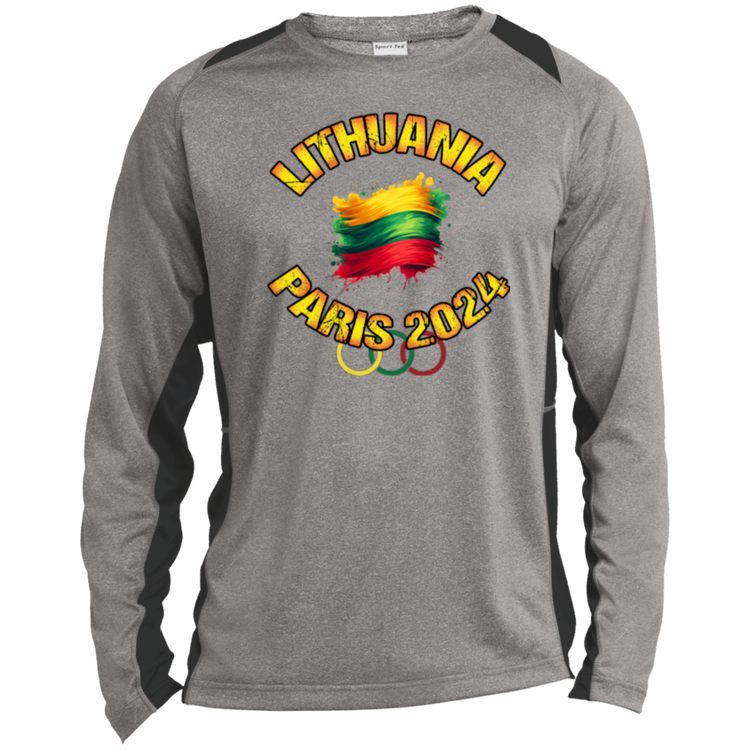 Team Lithuania 2024 Olympics - Mens Long Sleeve Colorblock Activewear Performance T - Lithuania Strong