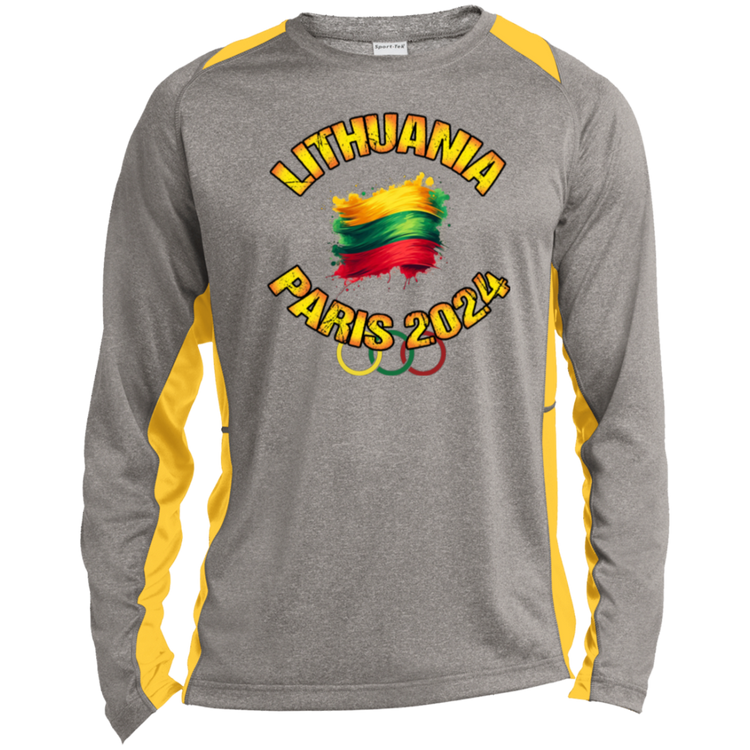 Team Lithuania 2024 Olympics - Mens Long Sleeve Colorblock Activewear Performance T - Lithuania Strong