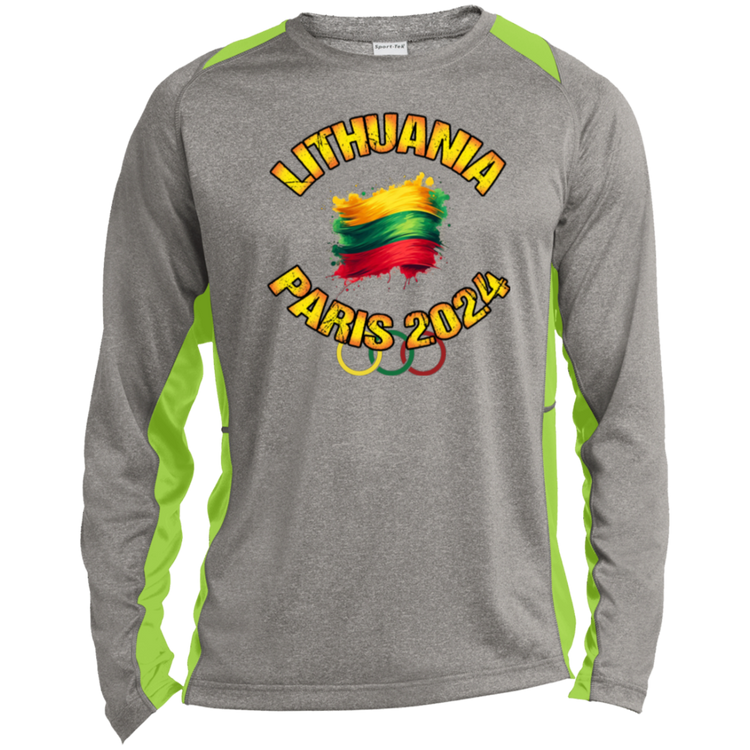 Team Lithuania 2024 Olympics - Mens Long Sleeve Colorblock Activewear Performance T - Lithuania Strong