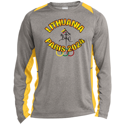 Team Lithuania 2024 Vytis - Mens Long Sleeve Colorblock Activewear Performance T - Lithuania Strong