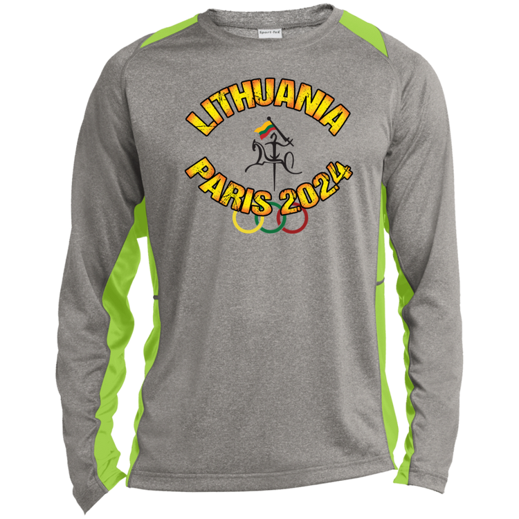 Team Lithuania 2024 Vytis - Mens Long Sleeve Colorblock Activewear Performance T - Lithuania Strong