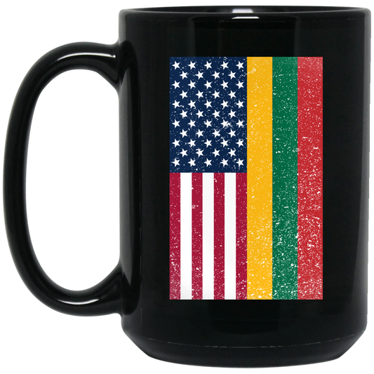 USA Lithuania Flag - 15 oz. Black Ceramic Mug - Lithuania Strong