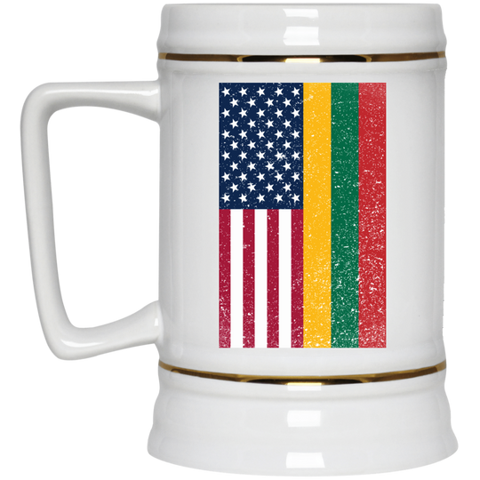 USA Lithuania Flag - 22 oz. Ceramic Stein - Lithuania Strong