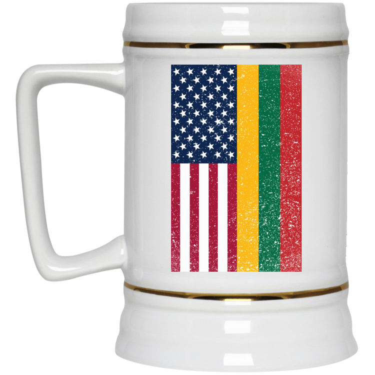 USA Lithuania Flag - 22 oz. Ceramic Stein - Lithuania Strong