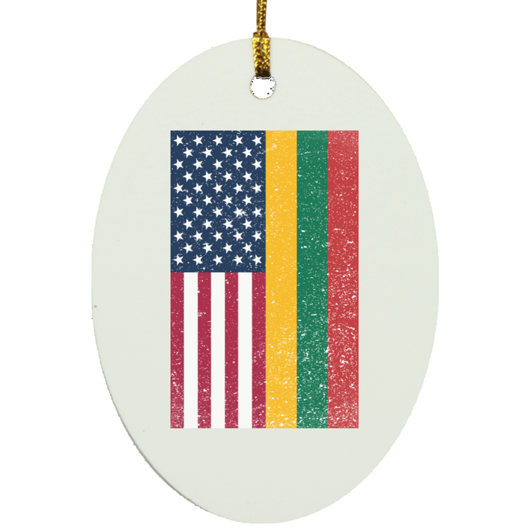 USA Lithuania Flag - MDF Oval Ornament - Lithuania Strong