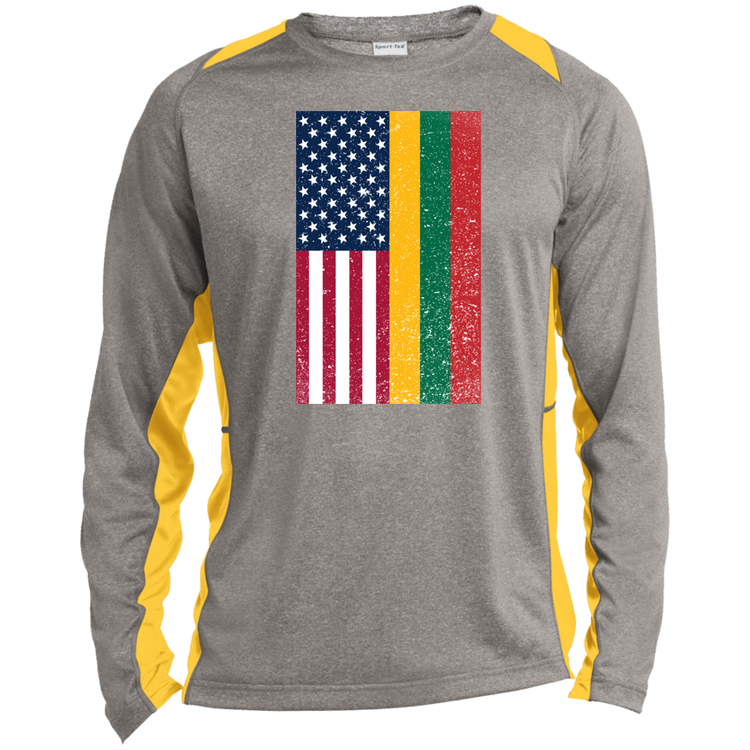 USA Lithuania Flag - Mens Long Sleeve Colorblock Activewear Performance T - Lithuania Strong