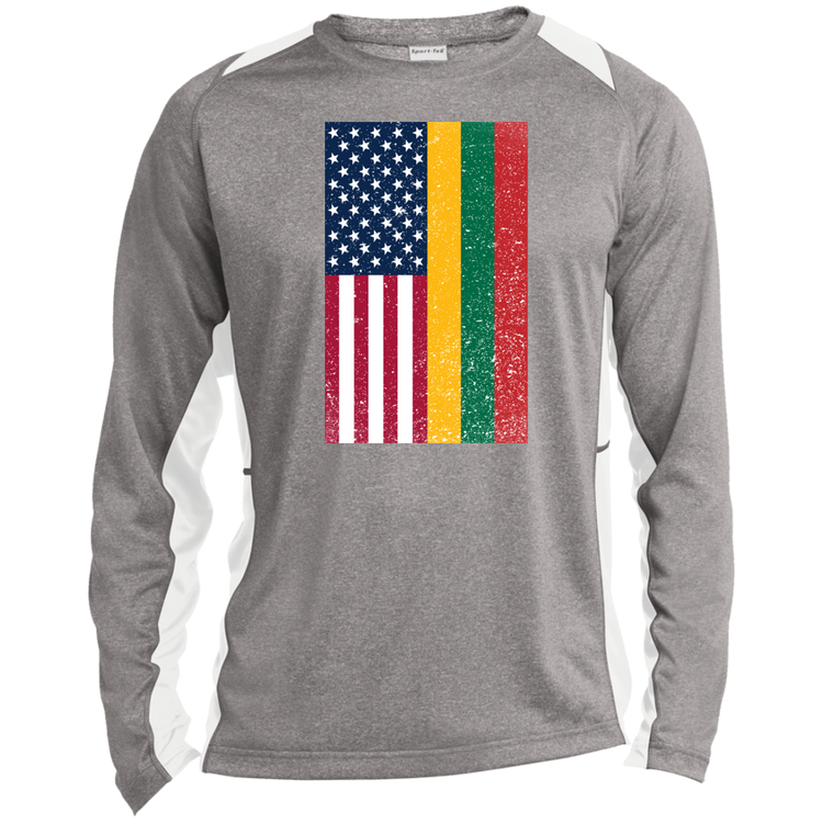 USA Lithuania Flag - Mens Long Sleeve Colorblock Activewear Performance T - Lithuania Strong