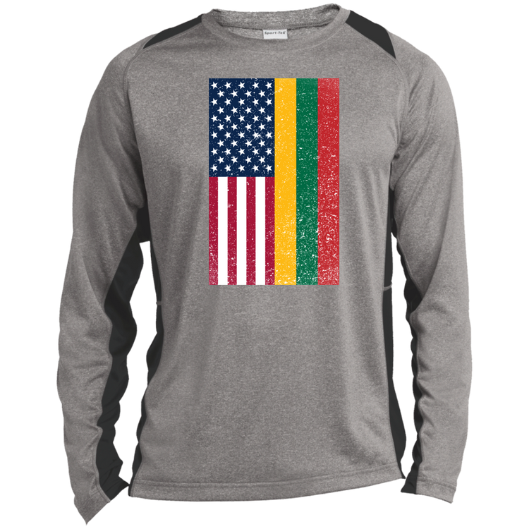 USA Lithuania Flag - Mens Long Sleeve Colorblock Activewear Performance T - Lithuania Strong