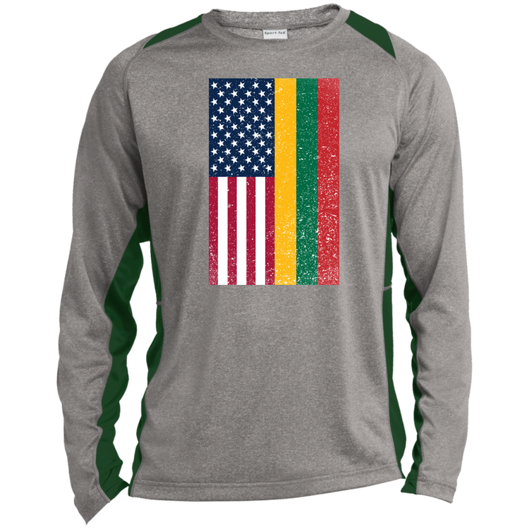 USA Lithuania Flag - Mens Long Sleeve Colorblock Activewear Performance T - Lithuania Strong