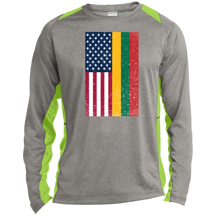 USA Lithuania Flag - Mens Long Sleeve Colorblock Activewear Performance T - Lithuania Strong
