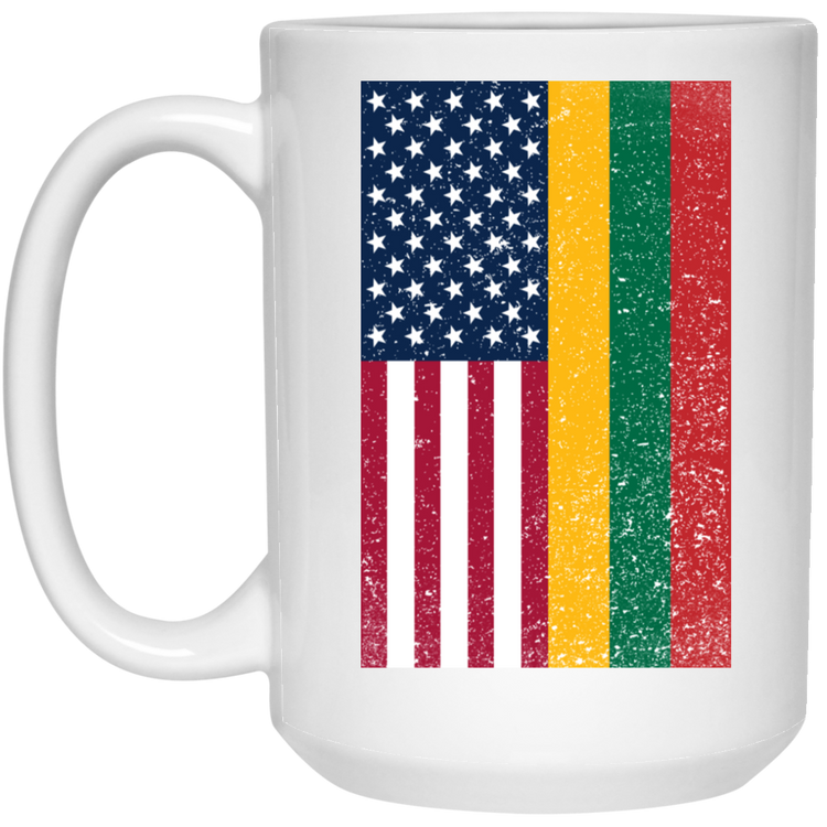 USA Lithuanian Flag - 15 oz. White Ceramic Mug - Lithuania Strong