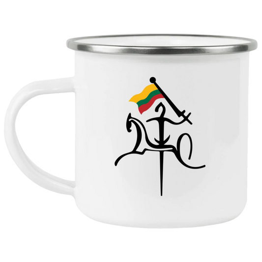 Vytis with Flag - 12 oz. Enamel Camping Mug - Lithuania Strong