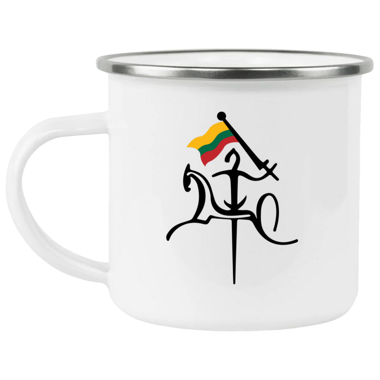 Vytis with Flag - 12 oz. Enamel Camping Mug - Lithuania Strong