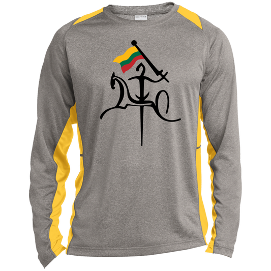 Vytis with Flag - Mens Long Sleeve Colorblock Activewear Performance T - Lithuania Strong